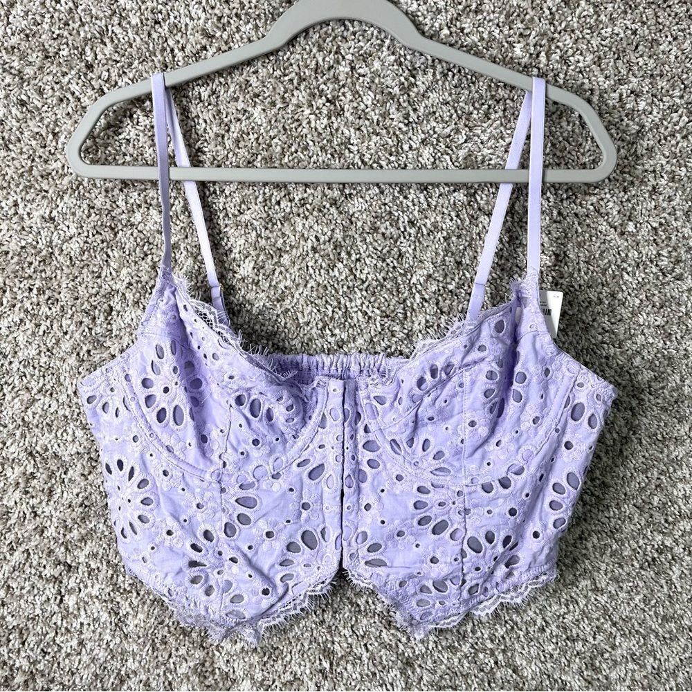 Anthropologie Crop Top Women’s XL Giselle Lavender Eyelet Lace Bustier Tank NWT